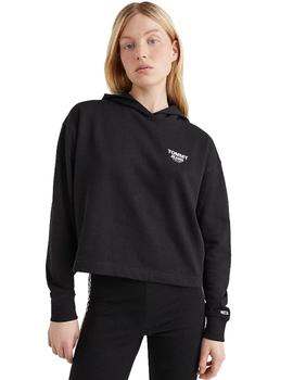 Sudadera Con Capucha Crop Tommy Taping Mujer Negro