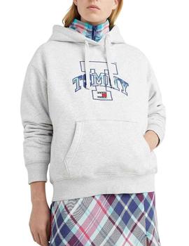 Sudadera Con Capucha Tommy Tartan Mujer Gris