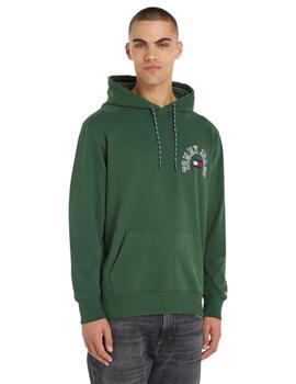 Sudadera Tommy Reg Arched Logo Hombre Verde