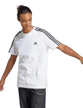 Camiseta Adidas Essentials 3 Bandas Hombre Blanco