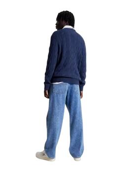 Jersey Tommy Rlx Flag Cable Hombre Azul