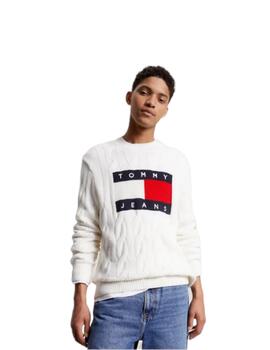 Jersey Tommy Rlx Flag Cable Hombre Blanco