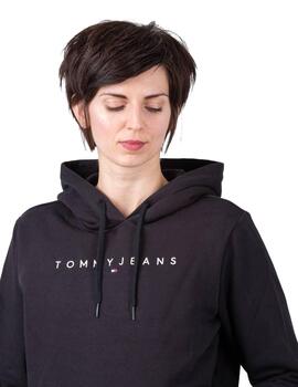 Sudadera Con Capucha Tommy Reg Linear Mujer Negra