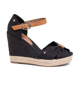 Alpargatas Tommy Basic Open Toe High Wedge Mujer Negro