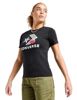 Camiseta Converse Cherry Star Chevron Mujer Negra