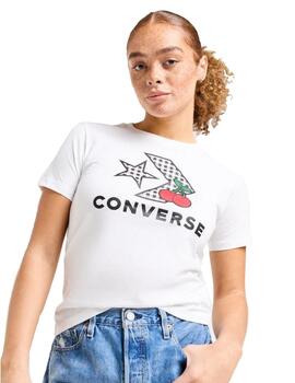 Camiseta Converse Cherry Star Chevron Mujer Blanca