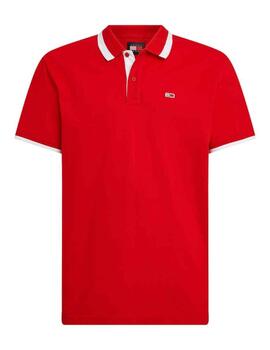 Polo Tommy Regular Solid Tipped Hombre Rojo