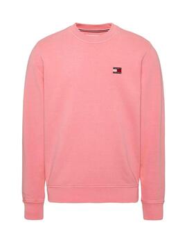 Sudadera Tommy Redular Washed Badge Hombre Rosa