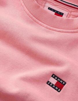 Sudadera Tommy Redular Washed Badge Hombre Rosa