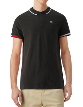 Polo Tommy Slim Flag Cuffs Hombre Negro