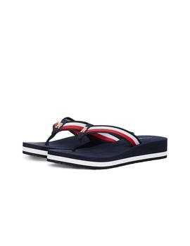 Sandalias Tommy Corp Mid Wedge Beach Mujer Azul