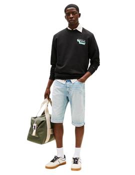 Sudadera Tommy Regular Stack Hombre Negra