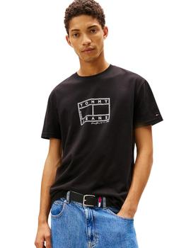 Camiseta Tommy Hilfiger Center Flag Hombre Negro